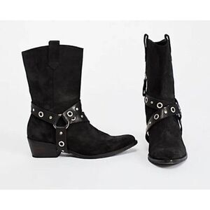 Vera Wang lavender black leather western boots metal buckle sz 39.5